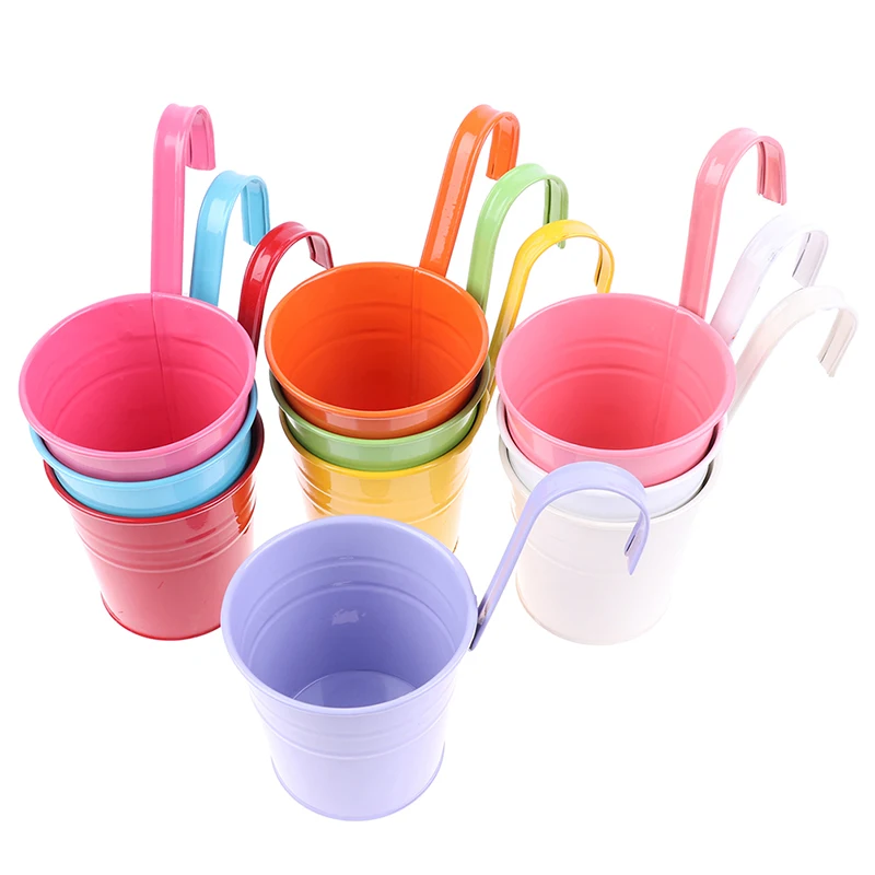 

1 Pc Garden Flower Pots Wall Hanging Bucket For Balcony Plants Pots Hanging Iron Flower Containers