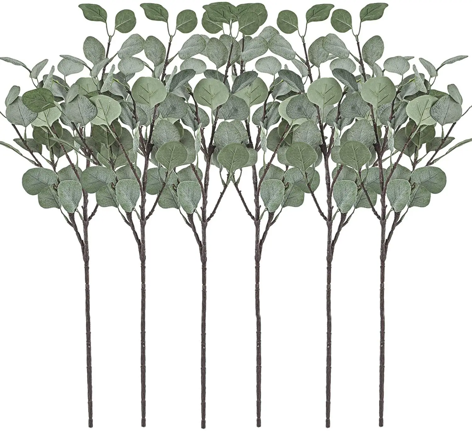 

Artificial Greenery Stems 6 Pcs Straight Silver Dollar Eucalyptus Leaf Silk Greenery Bushes Plastic Plants Floral Greenery Stems