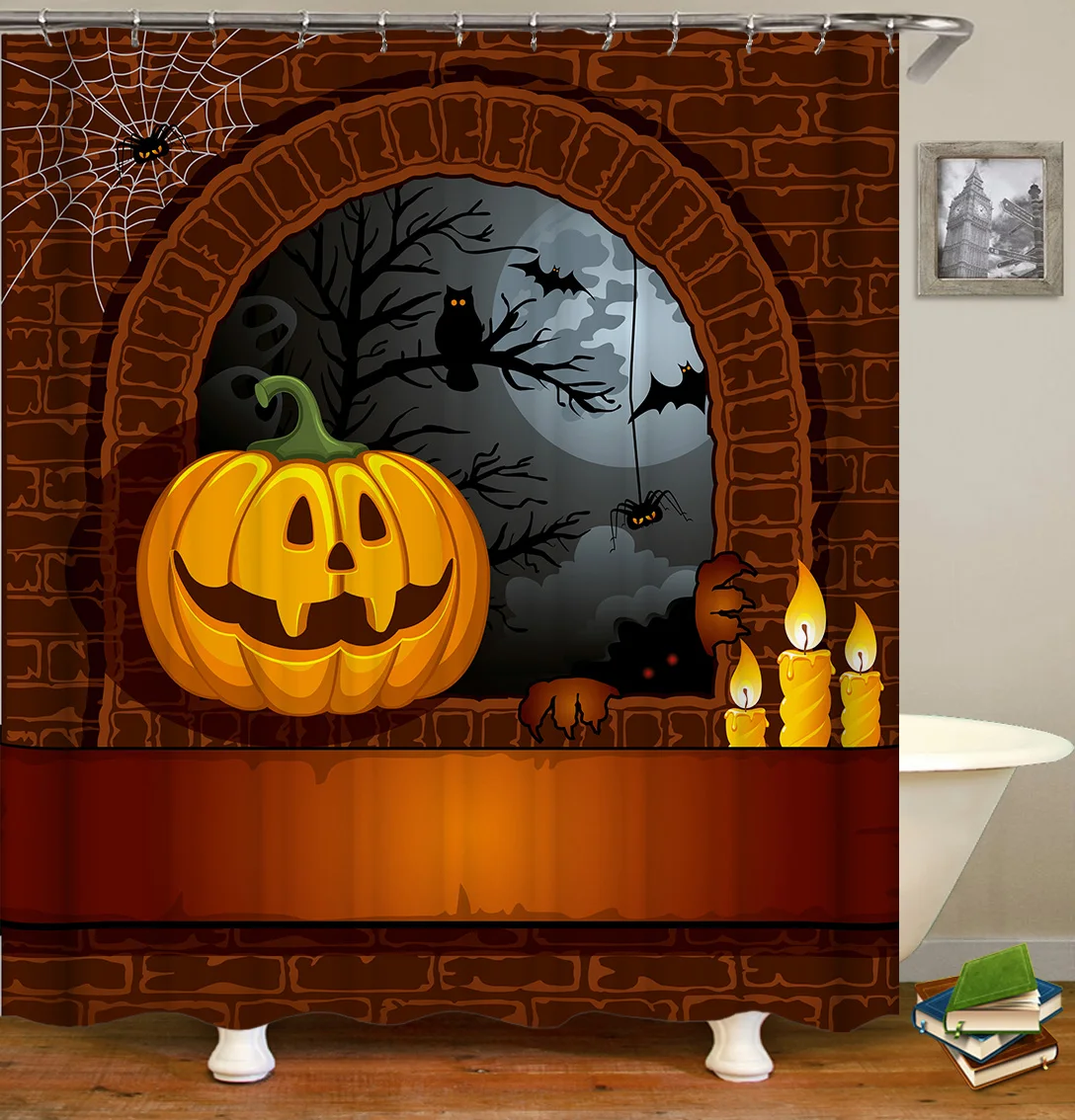 

Halloween Shower Curtain Geometric shower curtain fabric 3d bathroom shower curtains bath curtain hooks waterproof Bath Curtain