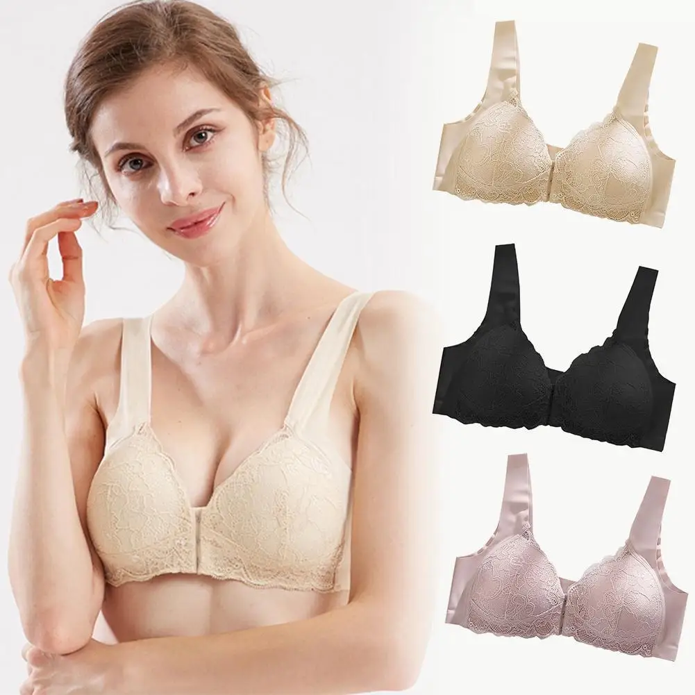 

Бюстгальтер без стальных колец с передней пряжкой, бесшовный кружевной жилет, красивое нижнее белье для спины, бюстгальтер большого размер...