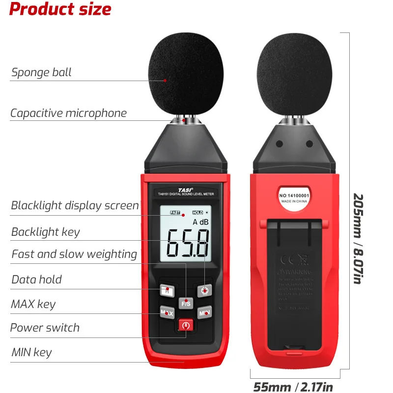 Цифровой звуковой индикатор TASI тестер шума детектор децибел измеритель уровня