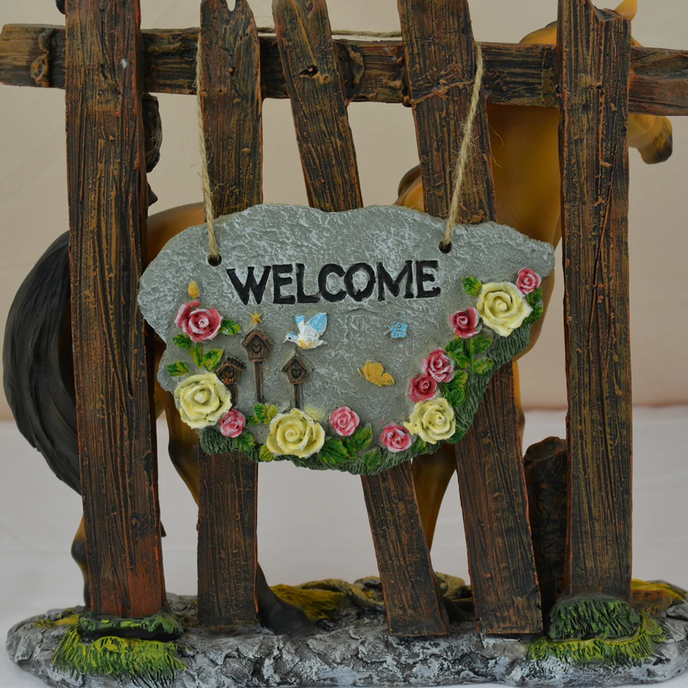 

New Creative Welcome Sign Decorative Rustic Resin Hanger Front Door Sign with Hanging Rope Home Garden Doorway Decoration
