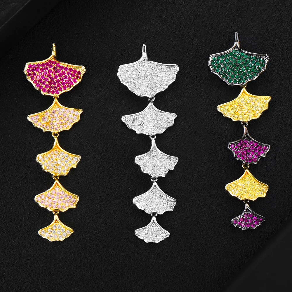 

Jimbora Elegant Luxury Lucky Ginkgo Leaf Pendant Earrings Jewelry For Women Bridal Wedding Party Show Girl Daily Accessoriess
