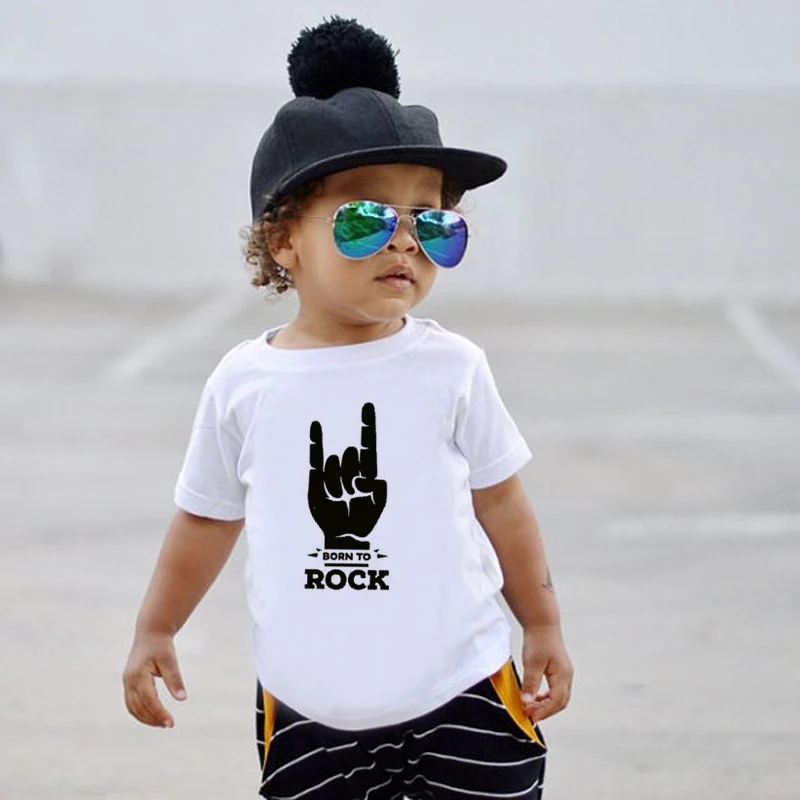 

Детская футболка Born to Rock, для мальчиков и девочек, унисекс, детская одежда, модная Стильная Детская летняя футболка с коротким рукавом и граф...