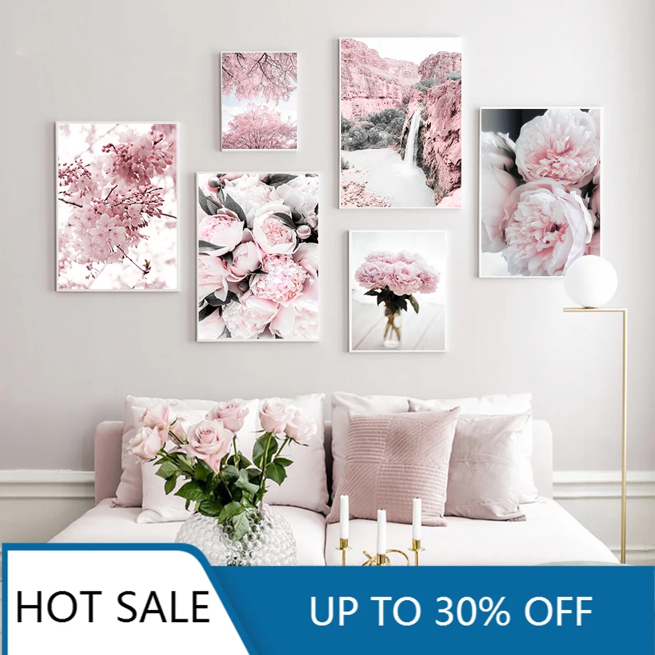 Вишневый цвет пион Гвоздика цветок гора настенная Картина на холсте постеры
