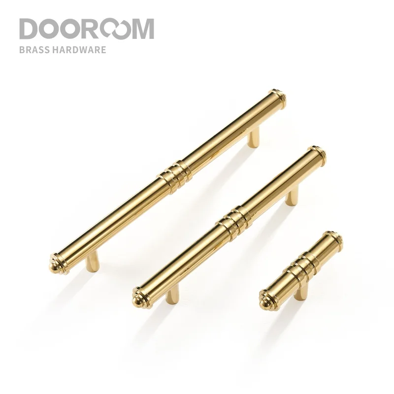 Латунные мебельные ручки Dooroom современные блестящие золотые Т образные для шкафа