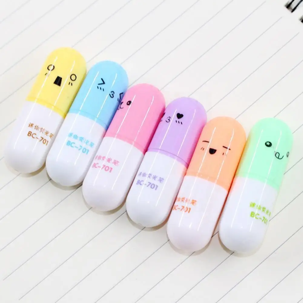 

6-color Cartoon Capsule Marking Pen Marker Pen Highlighter School Naughty Supplies Marker Small Balls Graffiti C8a7