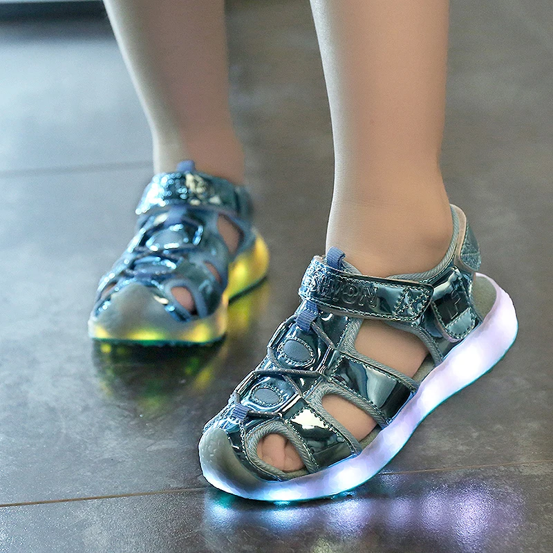 Сандалии детские синие со светодиодной подсветкой босоножки с USB зарядкой