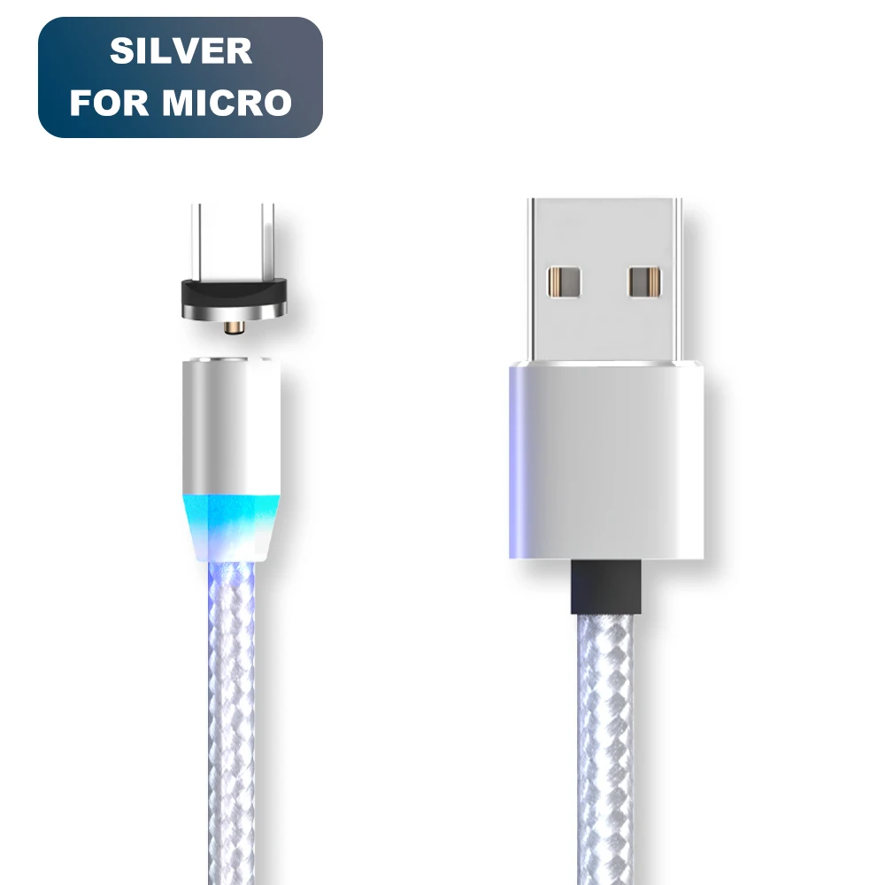 Silver for Micro Vanniso 1 м 2 м Магнитный USB кабель для iPhone X samsung xiaomi магнитное зарядное устройство Micro usb type C мобильный телефон Быстрая зарядка USB шнур - Цвет: Silver for Micro