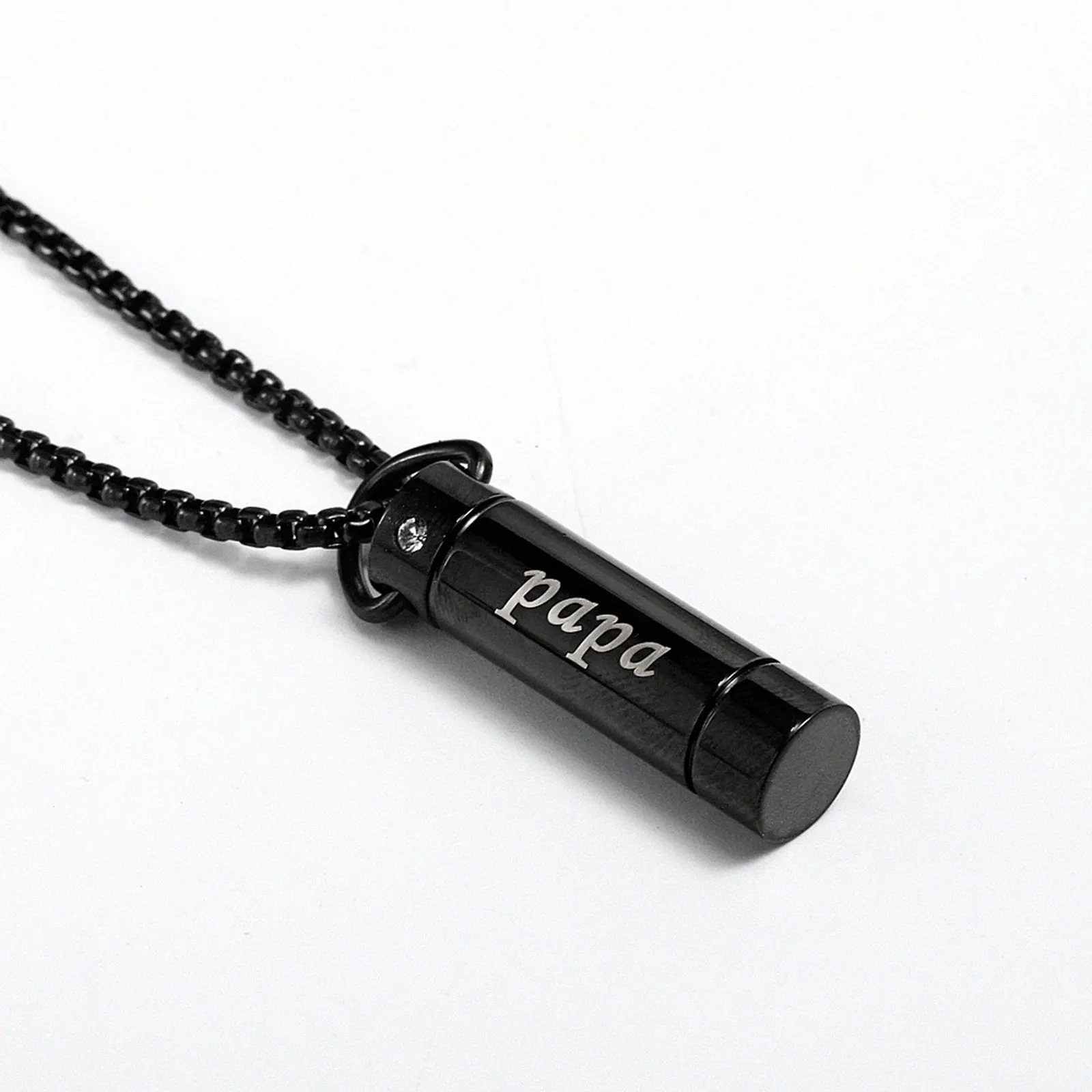 

8Seasons Stainless Steel Cremation Ash Urn Pendants Cylinder Black Message Family Necklace Can Open Charms DIY Jewelry,1Piece