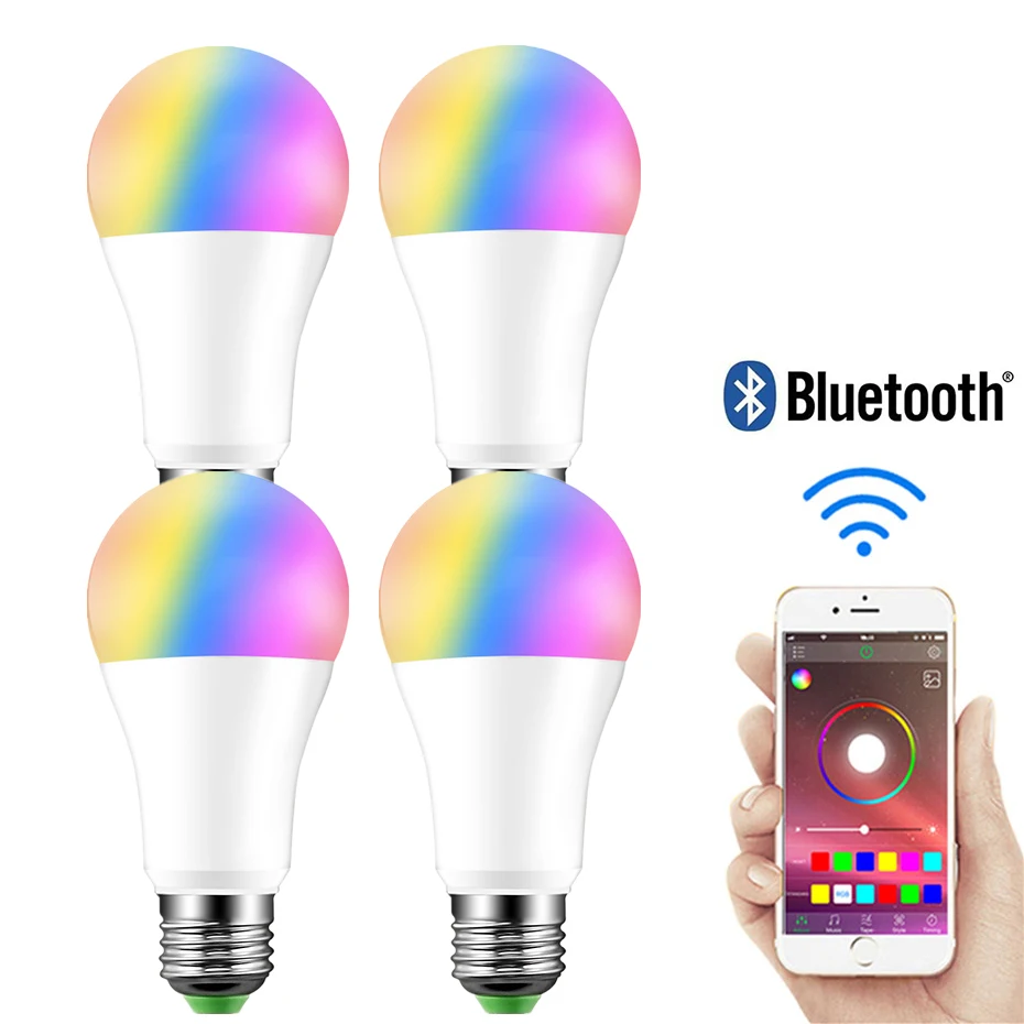 

2PCS 4PCS 15W DImmable Lamp E27 RGB Bulb 110V 220V Smart LED Light Bluetooth Music Control Apply to IOS/Android Home Lighting