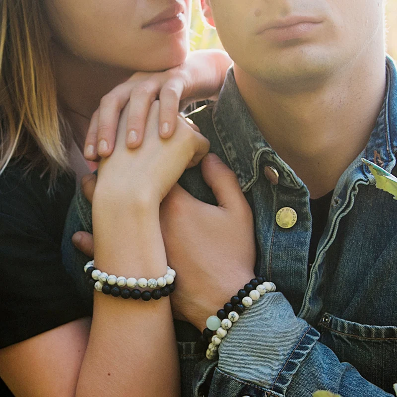 Пара браслет/Парные браслеты для женщин и мужчин Черный белый с бусинами из