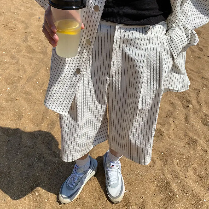 

Summer Shorts Men's Fashion High-quality Casual Shorts Men Streetwear Korean Loose Striped Shorts Mens Suit Shorts M-XL