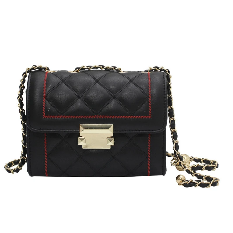 

2021 Spring And Summer New Rhombus Embroidery Thread Chain Small Square Bag Fashion Trend One Shoulder Messenger Small Bag
