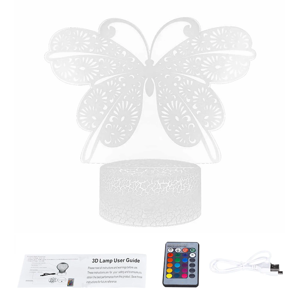 

Birthday 3D LED Night Light USB Rechargeable Illusion Butterfly Gift Decorative Children For Girls Color Changing Remote Control