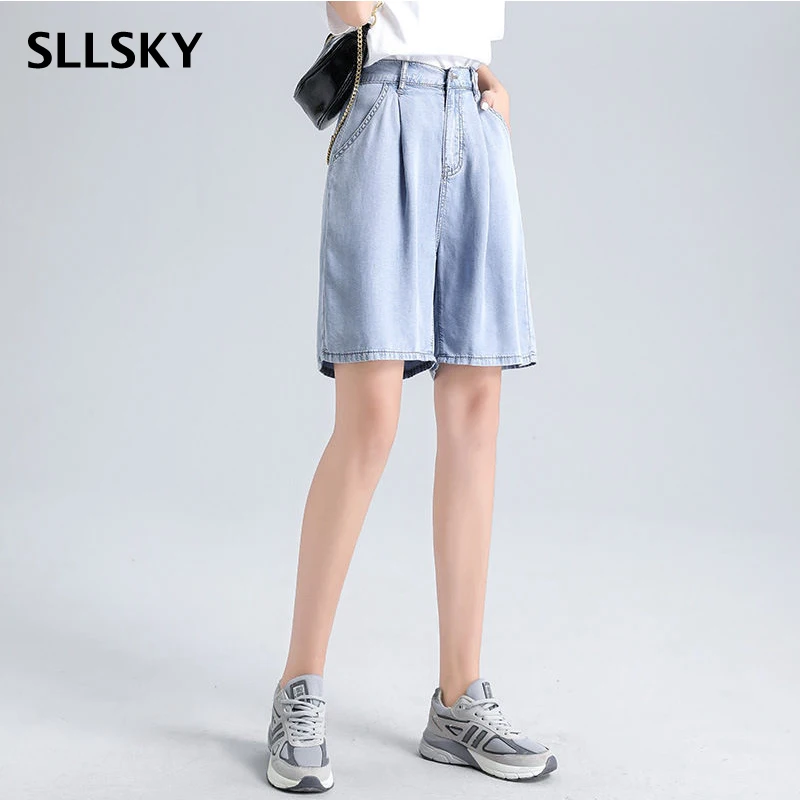 

Sllsky Wide Leg Denim Women Shorts Streetwear High Waist 2021 New Jean Shorts Women Summer Korean Style Female Loose Shorts