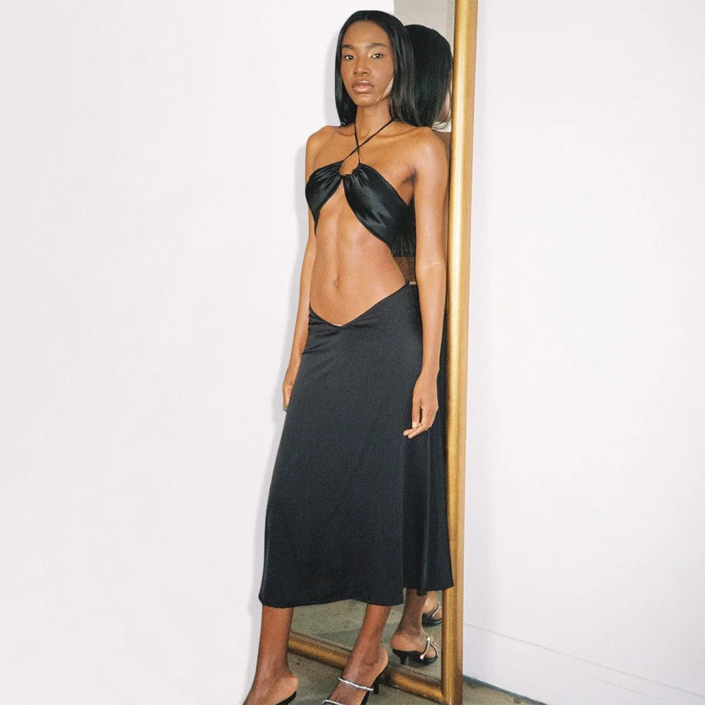 Karlofea простой Сексуальный Атласный Женский подходящий костюм майка с лямкой на