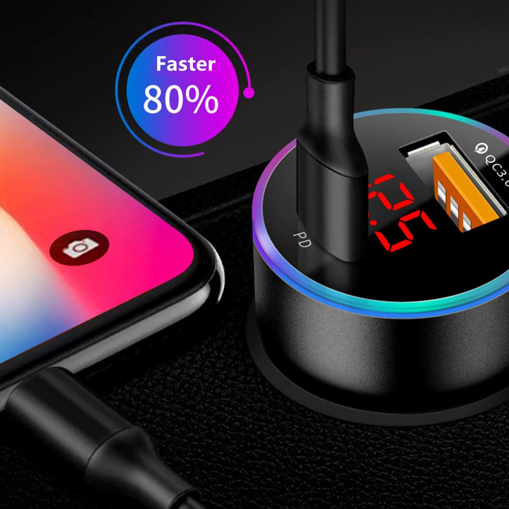 

Universal Car Charger 12V 24V USB Charger Adapter USB PD+QC3.0 Dual USB Fast Charging For 12V 24V Car Truck Boat RV Motorcycle