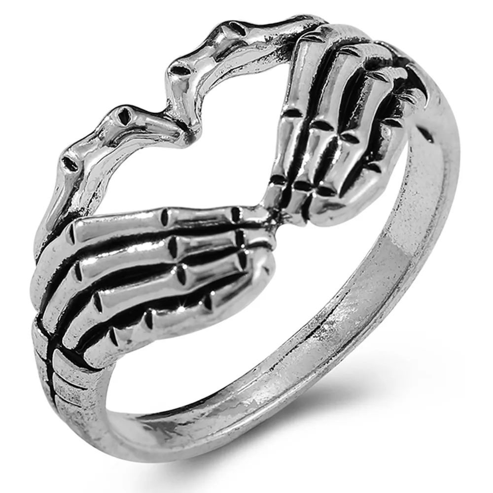 Посеребренные кольца в виде руки с сердцем для мужчин стиле панк готика
