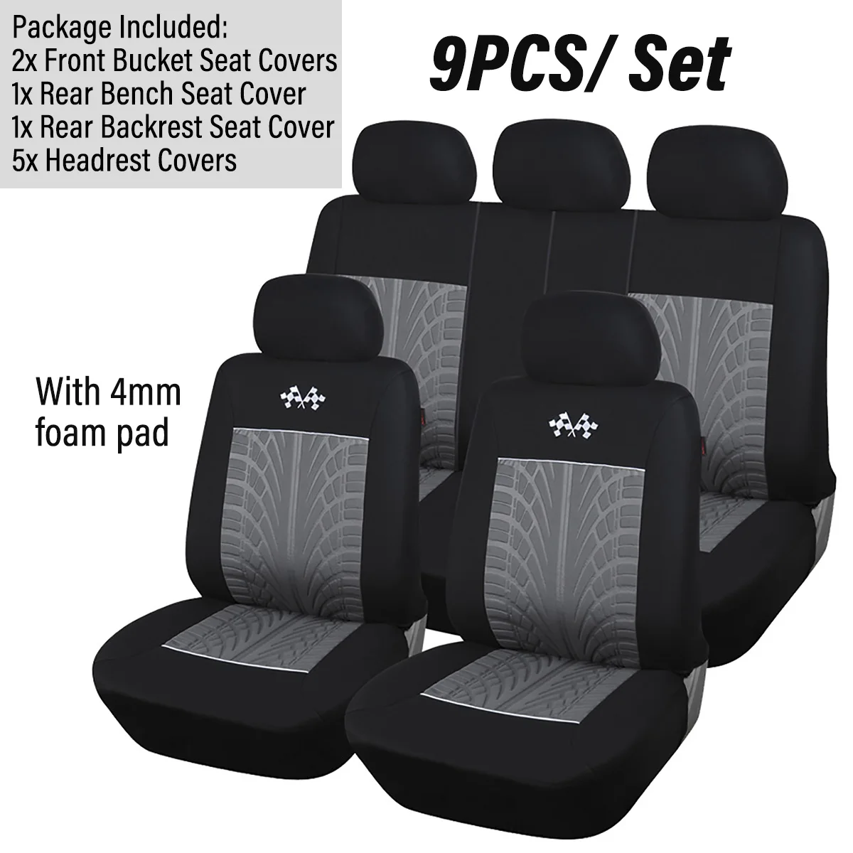 

9PCS Universal Car Front Seat Cover Set Polyester Breathable Protection Cover Interior Accessories