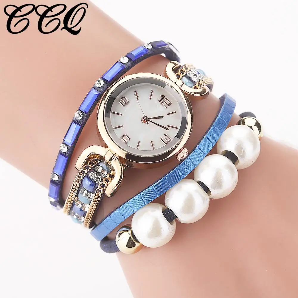 Изысканные женские модные часы с кожаным синим ремешком стразы аналоговые