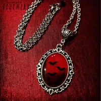 blood and bat dracula inspired resin necklace pendant black bat and witch necklacewitchcraft necklace