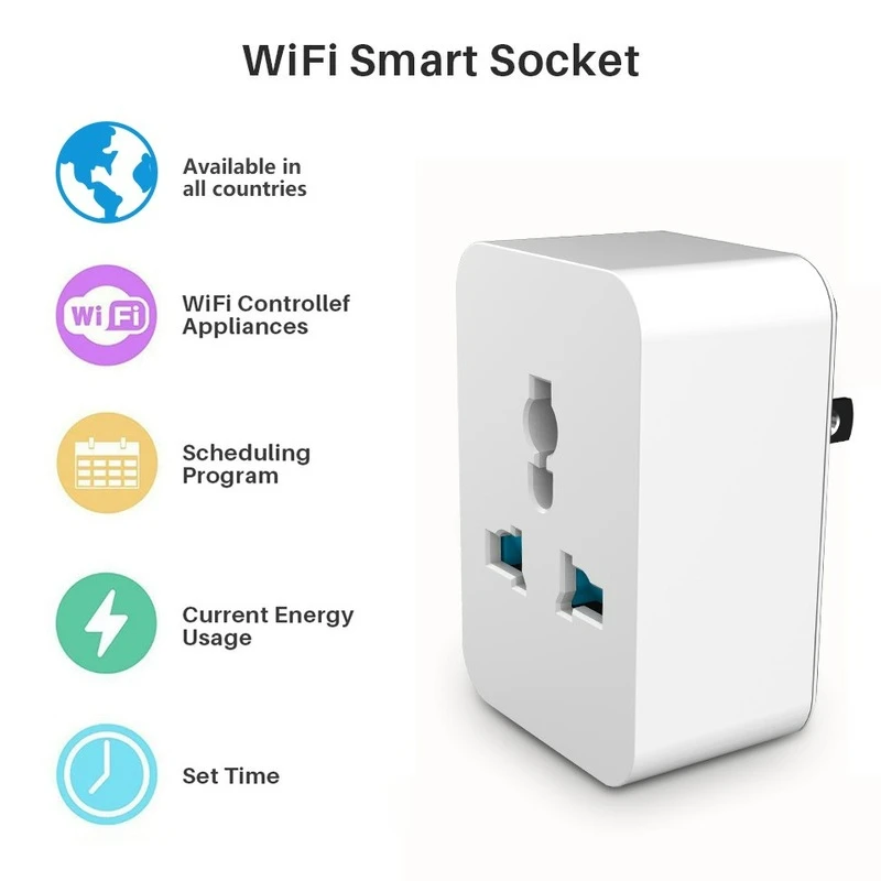 

Беспроводная розетка с дистанционным управлением по Wi-Fi, умная розетка с таймером и голосовым управлением, домашняя огнезащитная розетка д...