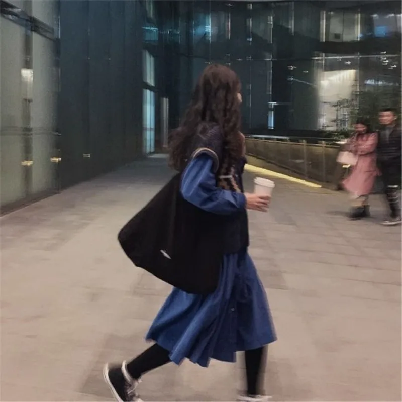 Женское длинное платье винтажный комплект из 2 предметов голубое свободное