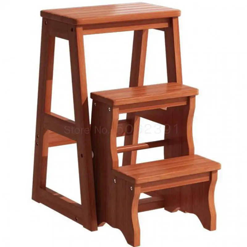 Solid Wooden Ladder Stool Two Or Three Steps Folding Living Room Indoor Multi-functional Climbing Staircase Chai |