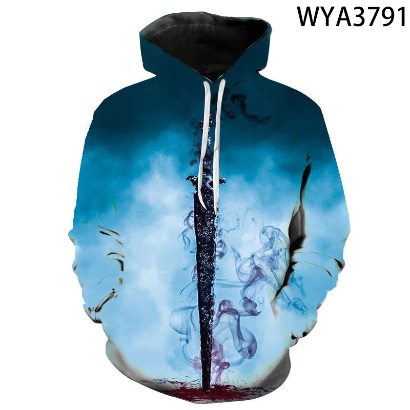 

Новые модные толстовки с изображением меча, крутые мужские и женские детские толстовки, пуловер с 3D принтом, уличная одежда, повседневные то...