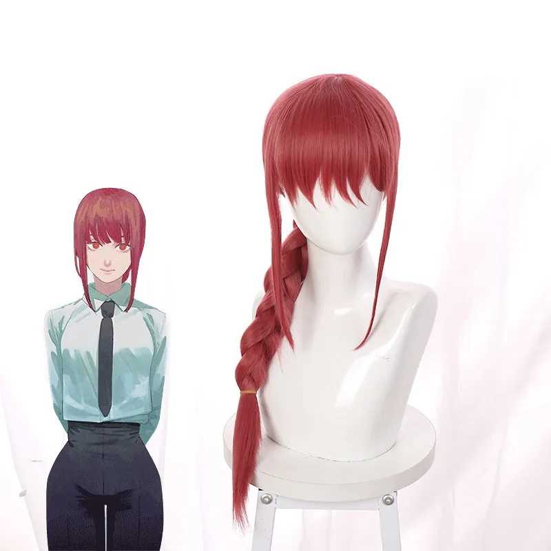 

Anime Chainsaw Man Cosplay Accessory Makima Cos Woman Long Bangs Braid Straight Red Hair Bad Girl Headgear Halloween Props 75CM