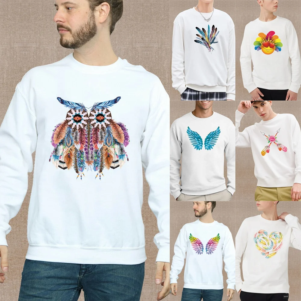 

Autumn Long Sleeve Sweatshirt Unisex Classic Basic Clothing White Pullover Casual Colorful Feather Warm Commuter Hoodie S-XXL
