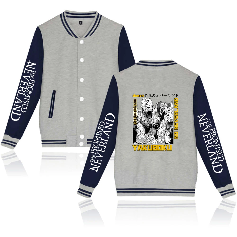 

The Promised Neverland Fashion Prints Baseball Jackets Women Men Long Sleeve Anime Jacket Hot Sale Casual Streetwear Clothes