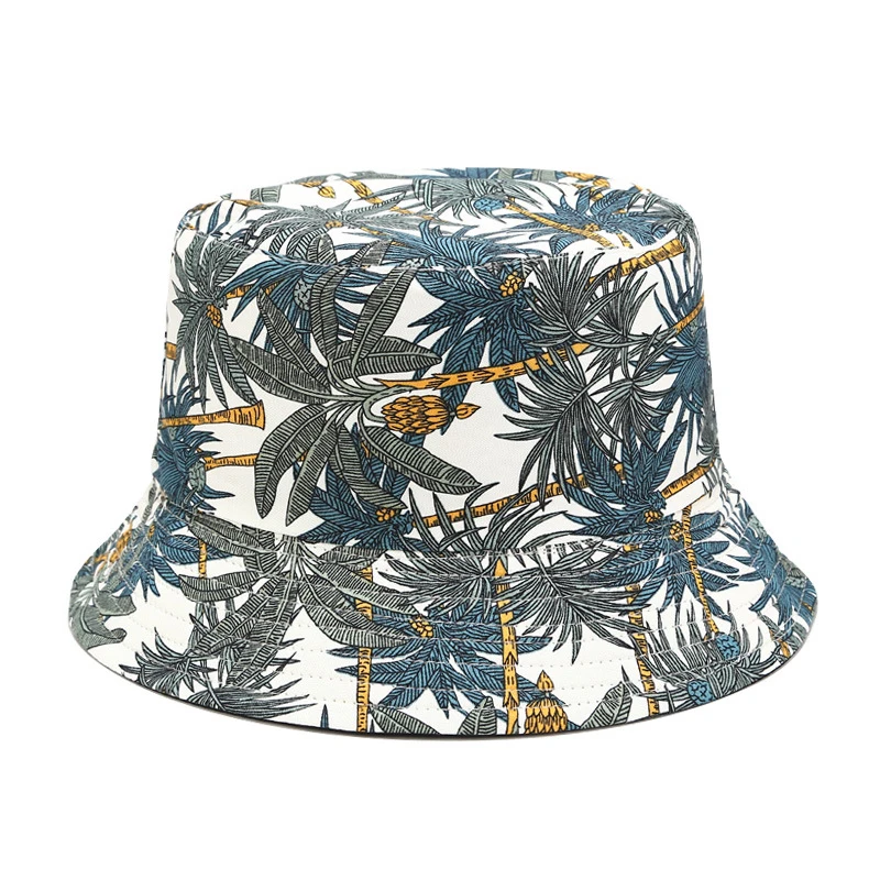 

Fisherman Hat Tropical Banana Tree Printing Cotton Fashion Double Sided Wear Hat for Spring and Summer Sun Shade d88