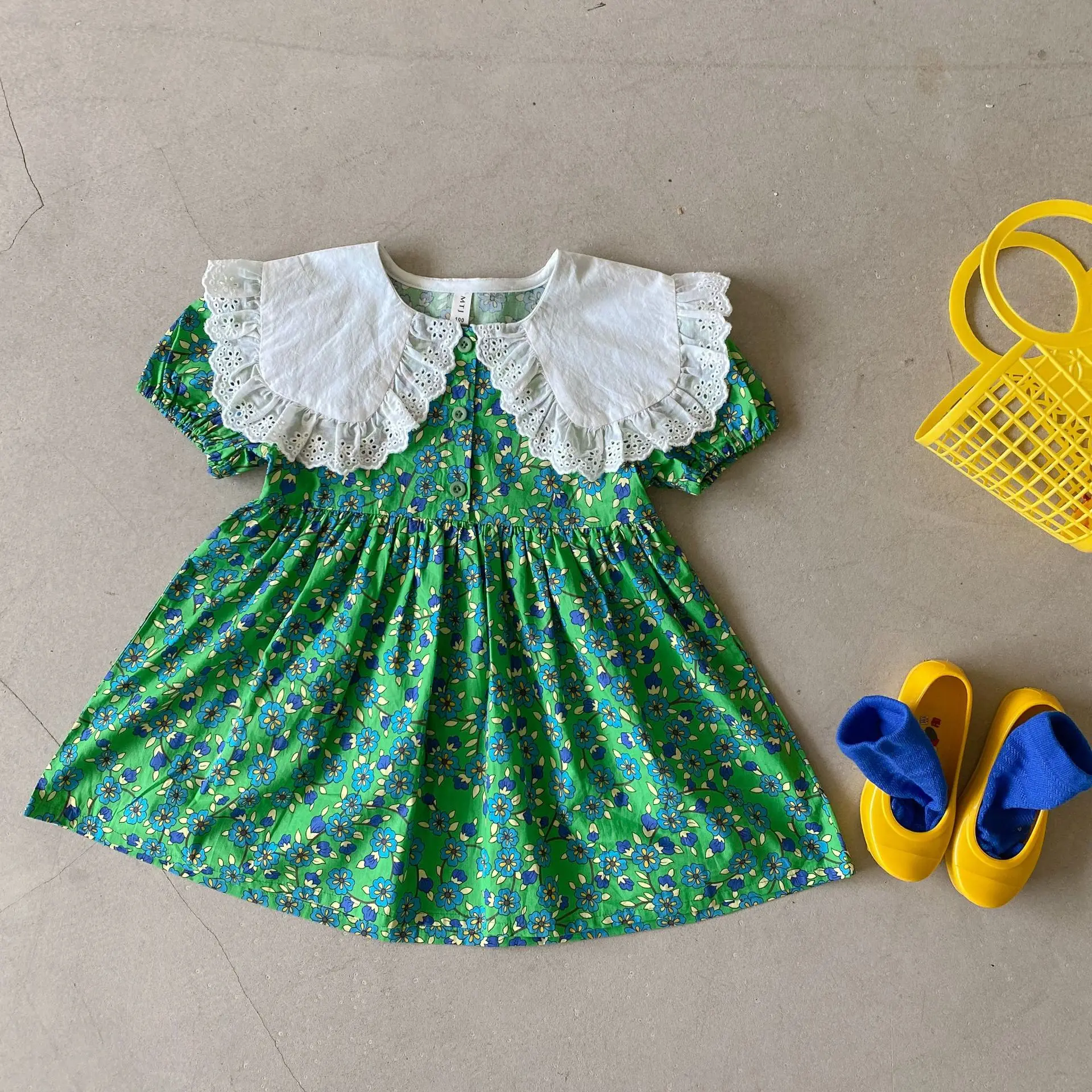 

Children Girl Fashion Casual Lace Dress For Summer New Style Kid Girls Cute Printing Short Sleeve Princess Dresses