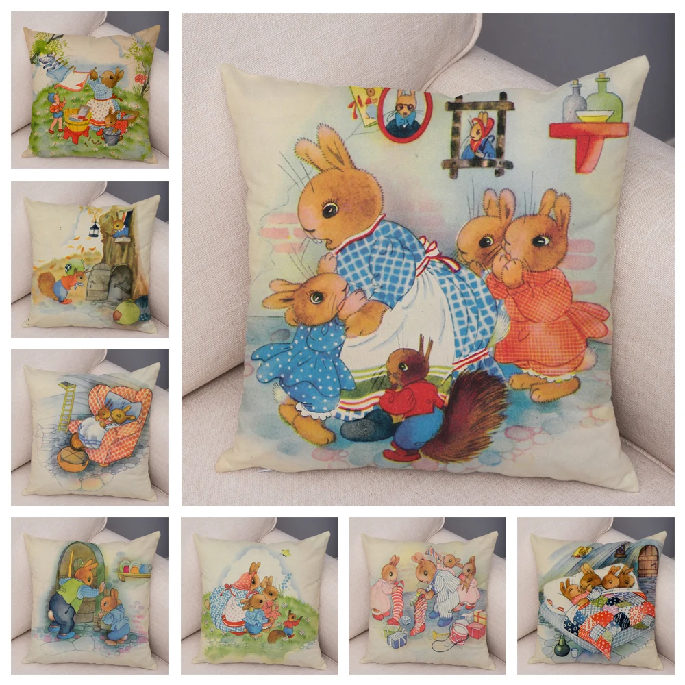 

Cartoon Cute Rabbit Story Cushion Cover for Sofa Children Room Home Car Decor Fairytale Pillowcase Soft Plush Pillow Case 45x45