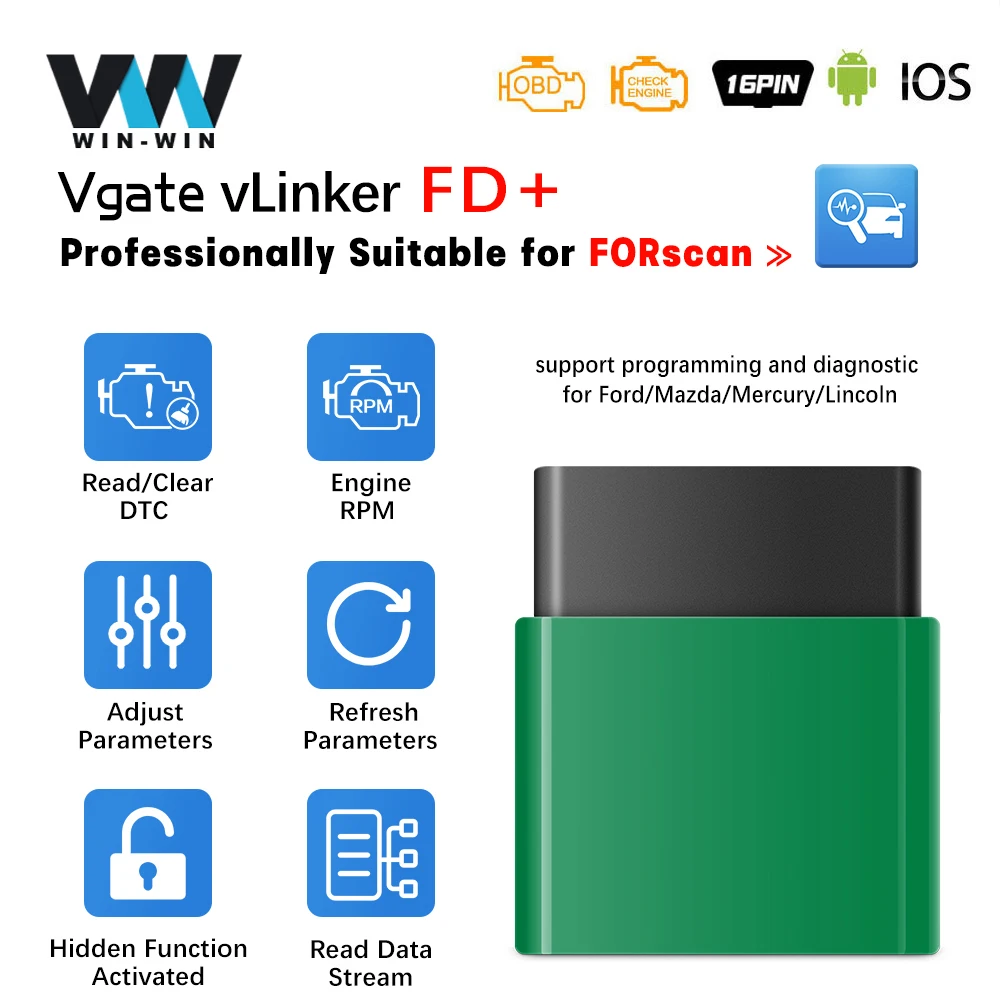 Vgate vLinker FD + ELM327 V2.2 Forscan для ford сканер ELM 327 Беспроводной BT4.0 wifi OBD 2 OBD2 автомобильный