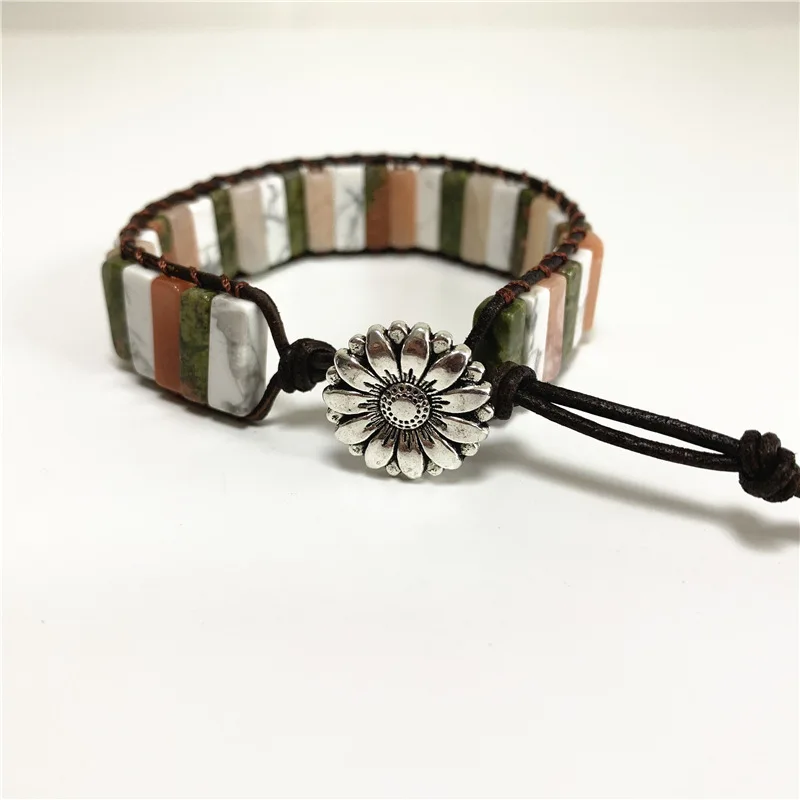 

Bohemian Fashion Bracelets Natural Stone Bracelet Knitting Single Leather Bracelet with Fashion Design Bracelet for Women