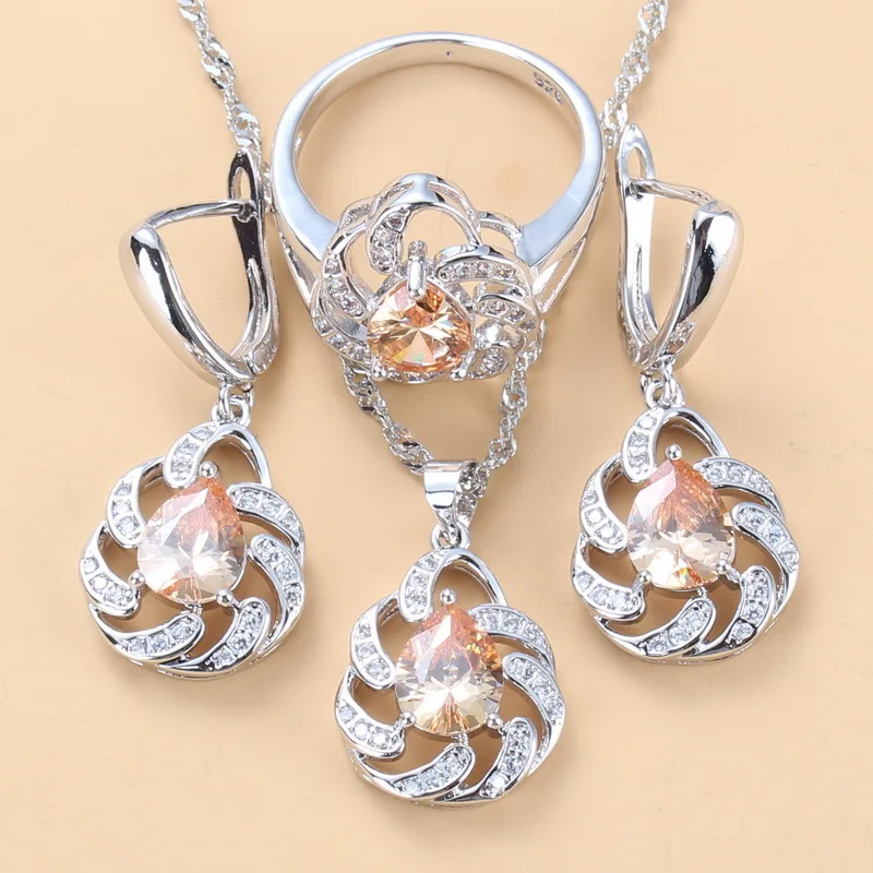 Женские свадебные комплекты ювелирных изделий цвета шампанского серебристого 14