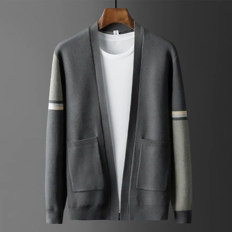 

Новое поступление осенний вязаный кардиган мужской цвет в контрастную клетку Трендовое повседневное пальто компьютерный вязаный толстый ...