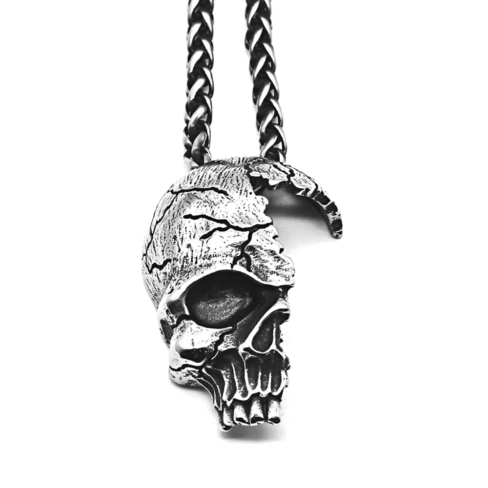 

Gothic Half Face Stainless Steel Skull Head Pendant Necklace Men Chain Punk Street Biker Skull Necklace Fashion Goth Accessories