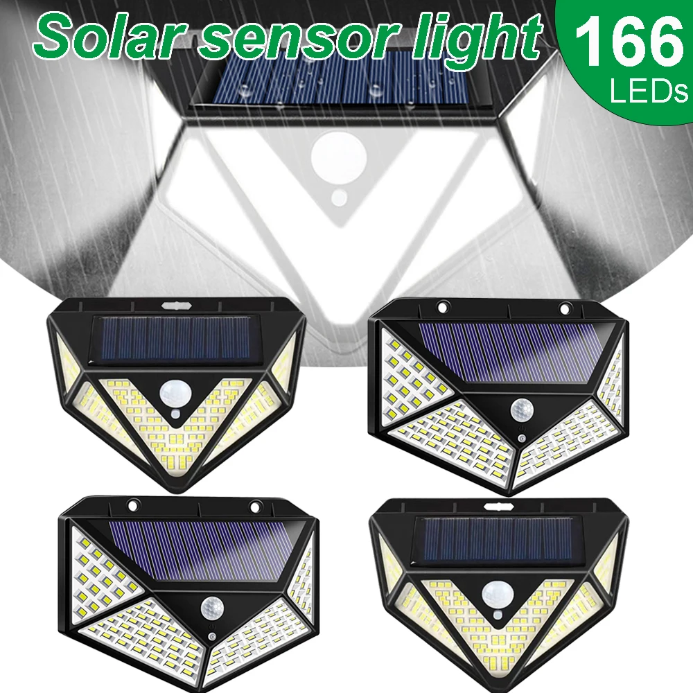 

166 Led Solar Light Outdoor 3 Modes Motion IP65 Waterproof PIR Motion Sensor Solar Wall Lamp Powered Sunlight Garden Decoration