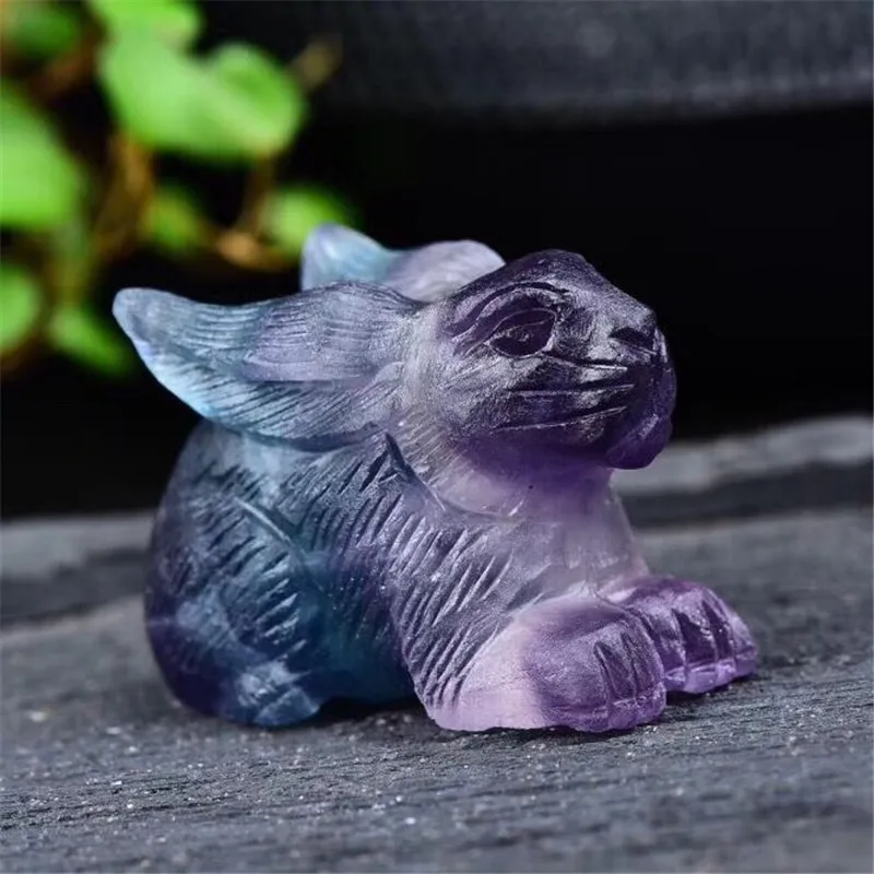 Натуральный кристалл флюорит резьба статуя кролика натуральный камень животное