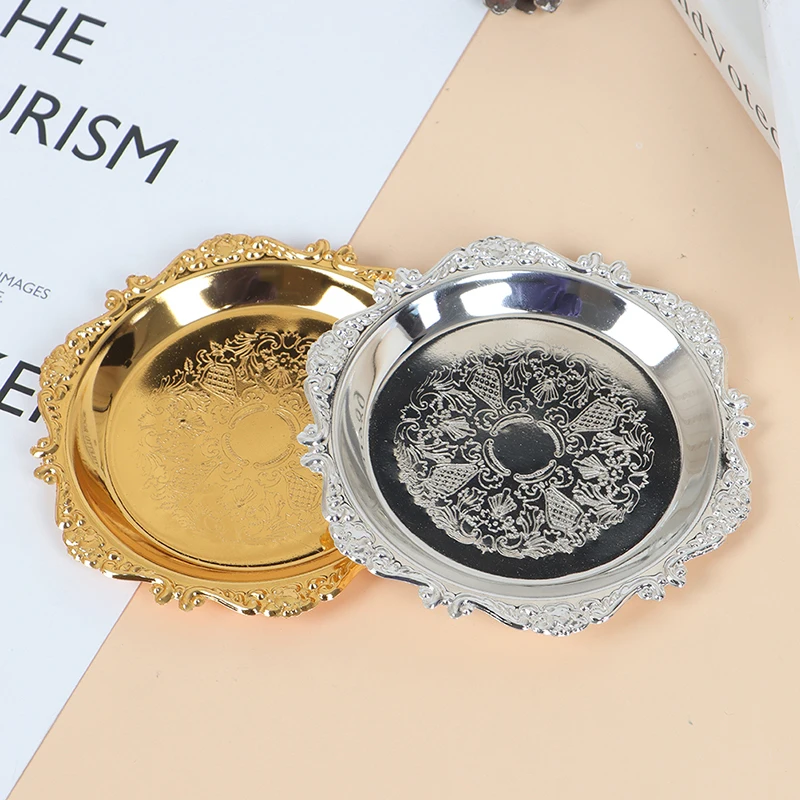 Серебристый и Золотой Железный поднос глянцевая тарелка десертные тарелки для