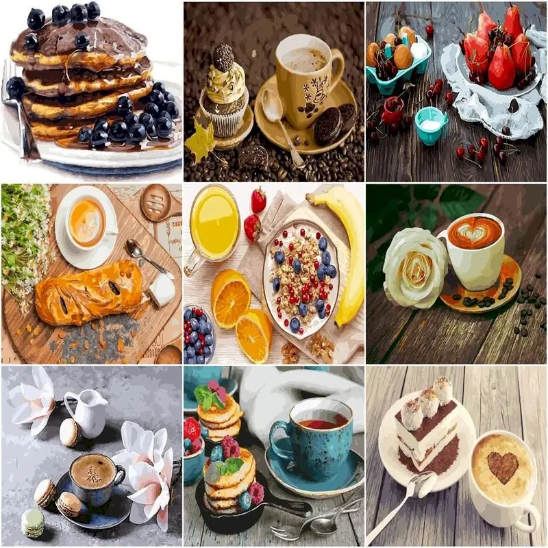 

GATYZTORY 60x75cm Frame Oil Painting By Numbers On Canvas Cake And Coffee DIY Paint By Numbers Figure Digital Painting