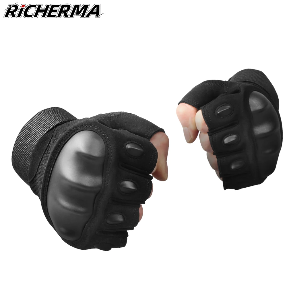 

Summer Black Motorcycle Gloves Women Men Hard Knuckles Hand Protection Cycling Gloves Fingerless Motorbike Biker Climbing Gym