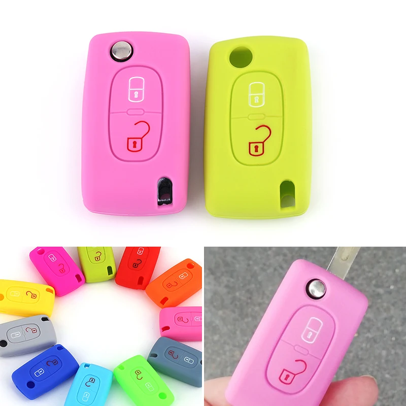 

2 Buttons Silicone Car Key Cover Case Shell For Peugeot 308 207 307 807 For Citroen C3 Picasso C-Crosser C4 Dispatch C8
