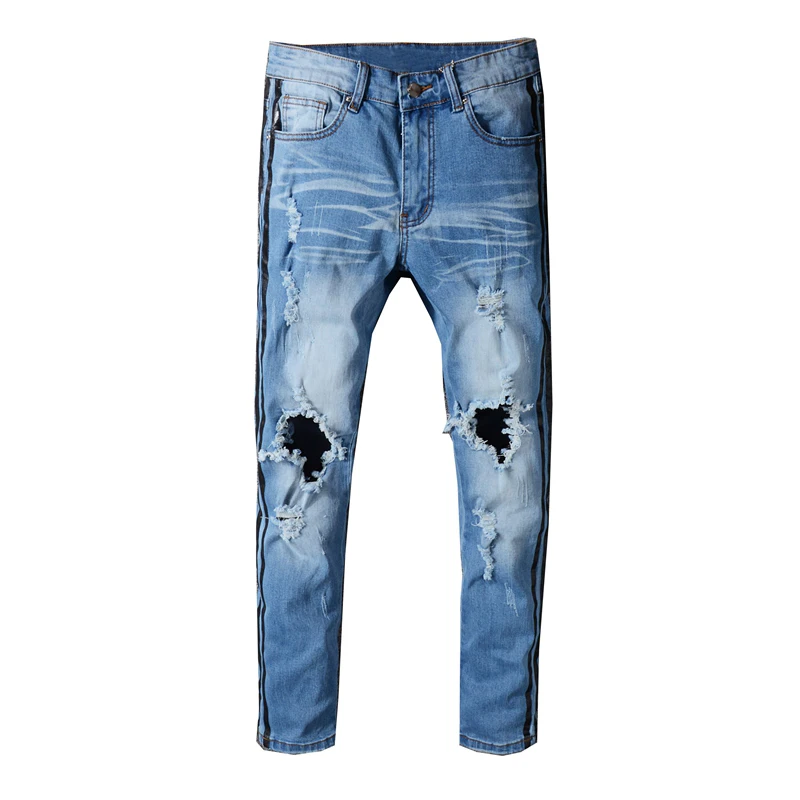 

New European and American street jeans men's tide ripped big holes scratched beggar denim pants stretch male trousers 5312