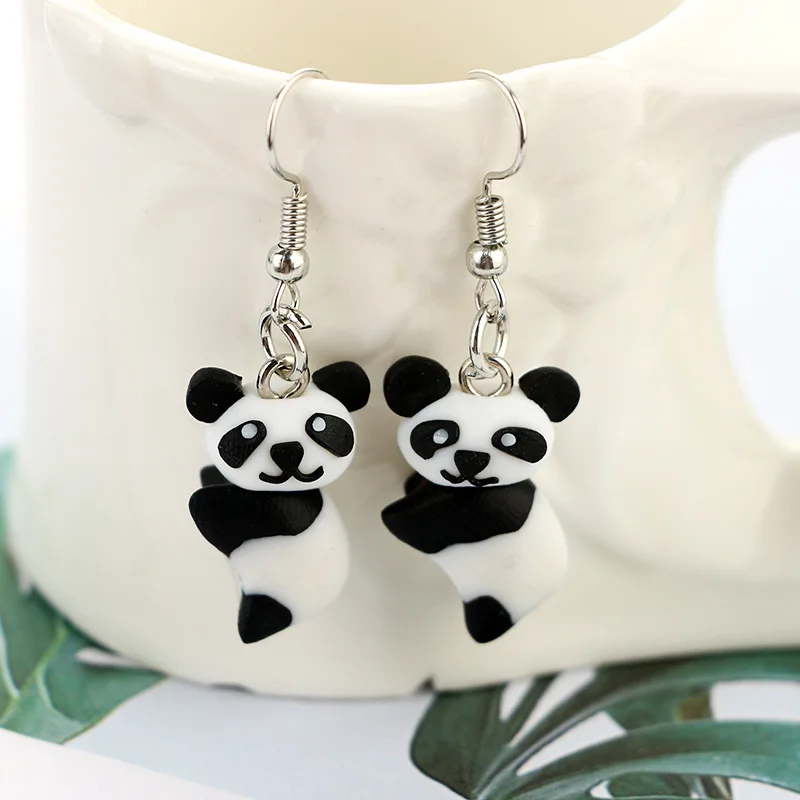 

Charmsmic Cute Panda Drop Earrings For Children Girls Soft Pottery Anti Allergy Pendant Vivid Animal Dangle Earrings Jewelry