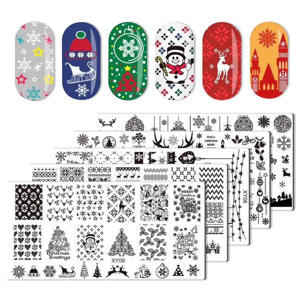 

Christmas Nail Stamping Plates Snowflake Elk Pattern Santa Template Stainless Steel Nail Art Stencil Manicure Tools